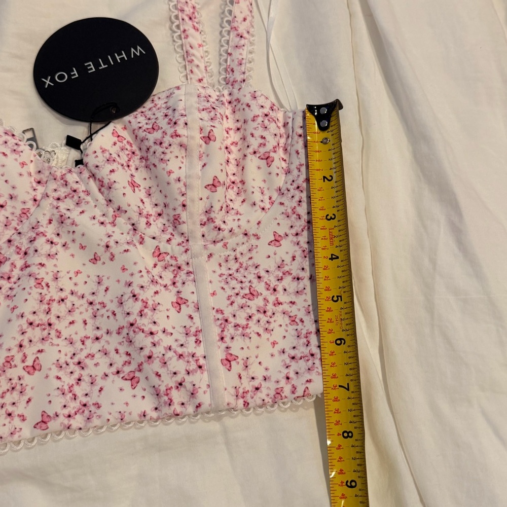 White Fox Weekend Love Bustier Crop Top in Pink Butterfly - Picture 6 of 12